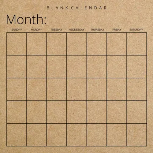 Blank Calendar: Kraft Brown Paper, Undated Planner for Organizing, Tasks, Goals, Scheduling, DIY Calendar Book